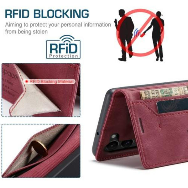 AUTSPACE A01 Retro tegnebog taske til Samsung Galaxy S23+ (Plus) - Rød Red