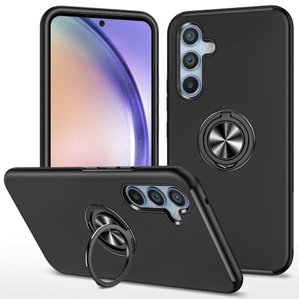 Samsung Galaxy A55 Finger Ring Kickstand Hybrid Case Black