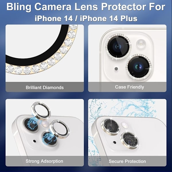 iPhone 15 / 15 Plus Ring Circle Lens - elokuvasetti Glitter Gold