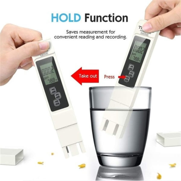 3-in-1-ilmaisintesti vedenlaadulle LCD TDS EC TEMP -testikynä Lämpötila White