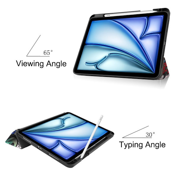 Til iPad Air 11 (2024) Etui Tre-fold Stativ Tablet Cover med Pen Holder - Graffiti Multicolor