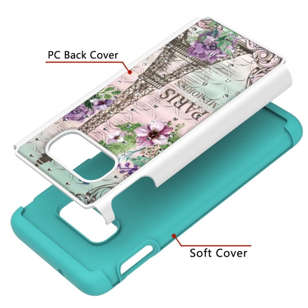 Samsung Galaxy S10e Pattern PC TPU Phone Shell - Eiffel Tower and Flower Black