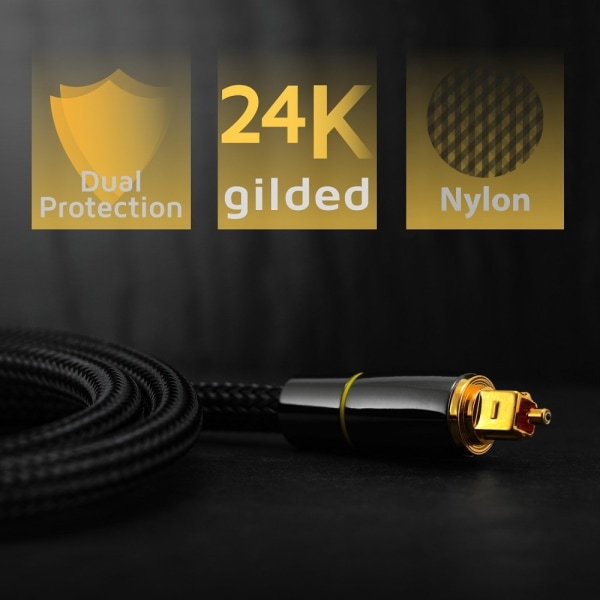 2m SPDIF 5.1 ljudkanal optisk kabel ljudlinje Digital guldpläterad Svart