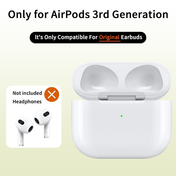 D04 För AirPods 3 Ersättningsladdningsfodral Inbyggt 620mAh Batteri Vit