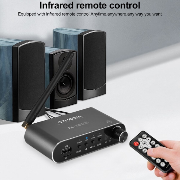 6-i-1 Bluetooth 5.1 lydadapter RX/TX-tilstande USB TF-kort IR-fjernbetjening Black