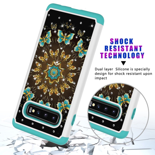 Samsung Galaxy S10+ Pattern PC TPU Phone Shell - Pretty Butterflies Black