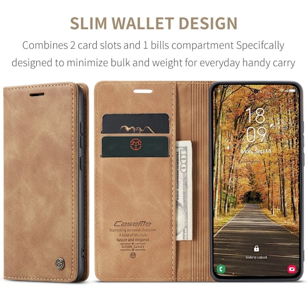 CASEME Retro Lompakkokotelo Samsung Galaxy S25 Edge Brown