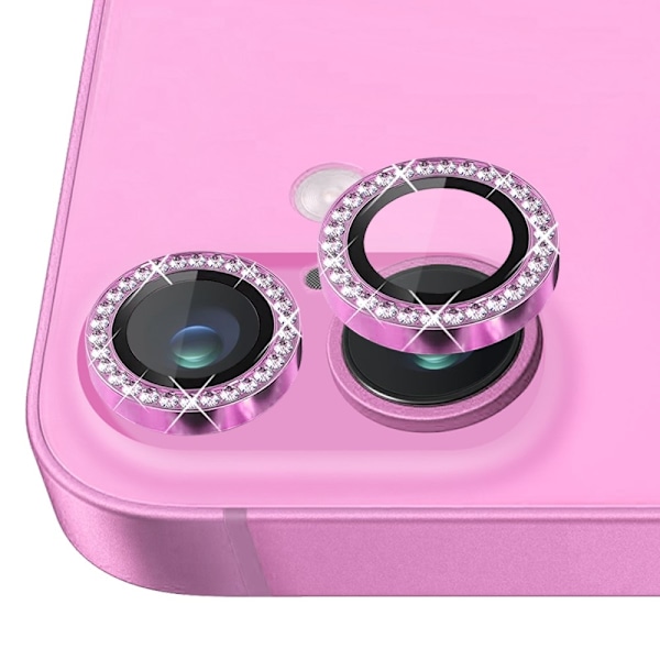 NORTHJO Kameran Linssinsuoja Strassilla iPhone 16 / 16 Plus, Karkaistu Lasi Pink
