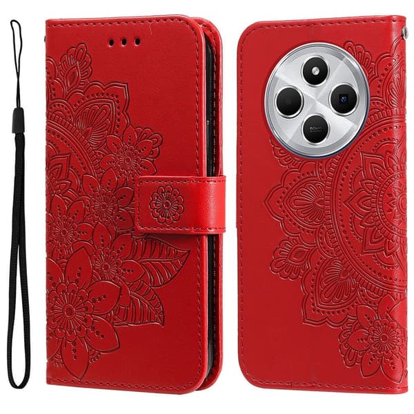For Xiaomi Redmi 14C Veske Blomster Telefondeksel Red