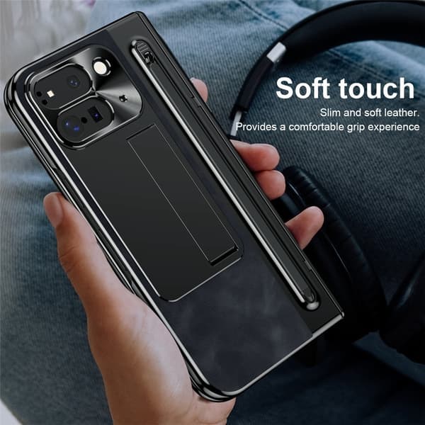 Til Google Pixel 10 Pro Fold Etui Kickstand med Hærdet Glasfilm, Stylus - Sort Black