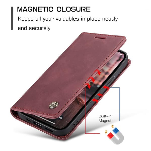 CASEME Retro Lommebok Etui for iPhone 15 - Rød Red