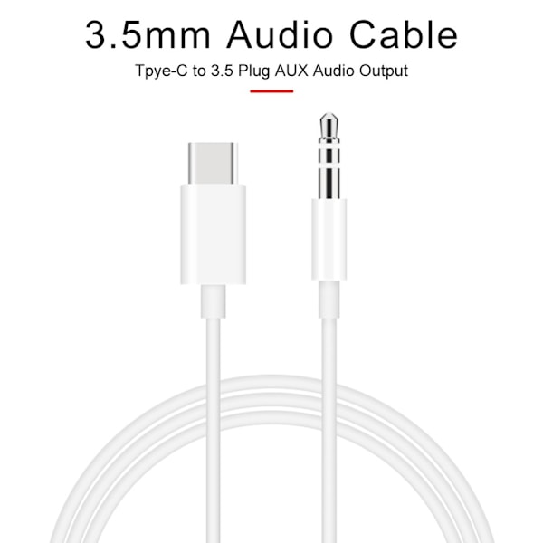 USB-C till 3,5 mm Audio Aux Adapter kabel Vit