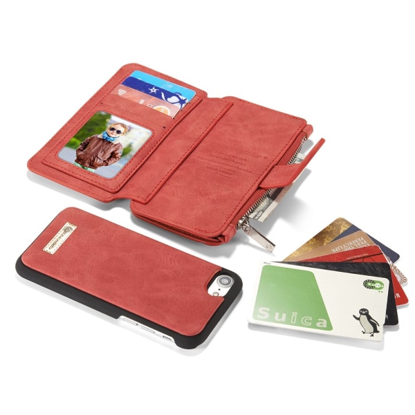 CASEME iPhone 8 / 7 / SE Retro läder plånboksfodral - Röd Röd