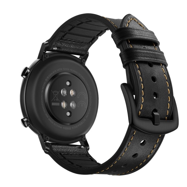 Läder + Silikon Rem för Huawei Watch GT2 42mm - Svart Svart