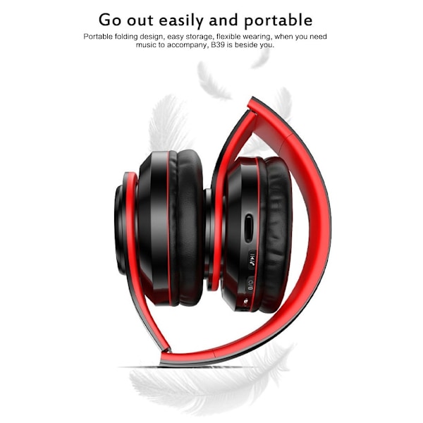 Hifi Wireless On-Ear Headset Bluetooth-hovedtelefoner - Rød+sort Red