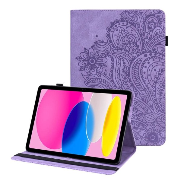Til iPad 10.9 (2022) Tabletetui Cover Blomsterprægning - Lilla Purple