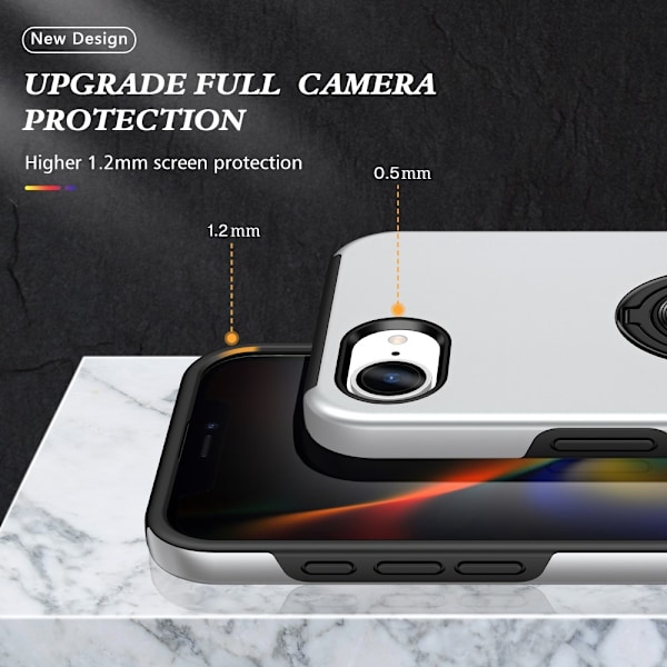 For iPhone 16ex Hybrid-deksel med Fingerring Silver