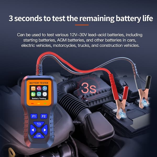 Batteritestare bil motorcykel 12V 24V 30V blybatterier CCA SOH inre resistans grå