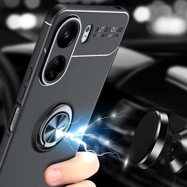 För Xiaomi Redmi 13C Hybrid skal Finger Ring Metall Plåt Svart