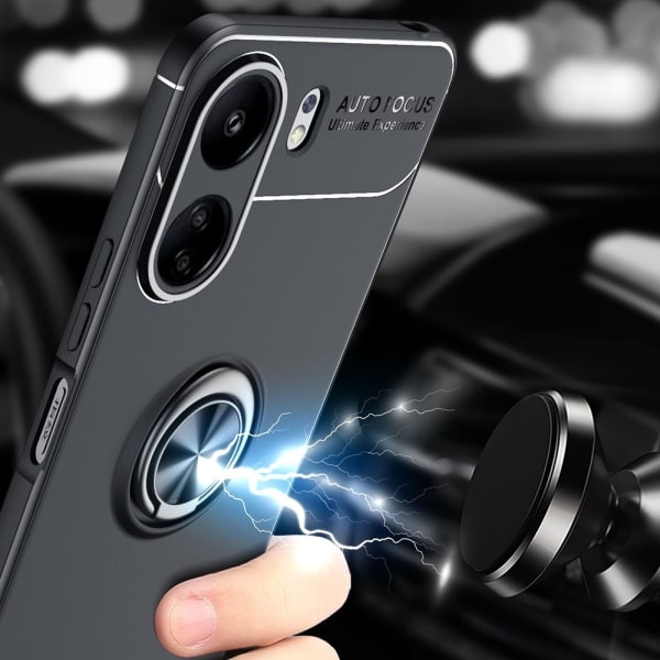 Xiaomi Redmi 13C Hybrid Shell Finger Ring -metallilevylle Black
