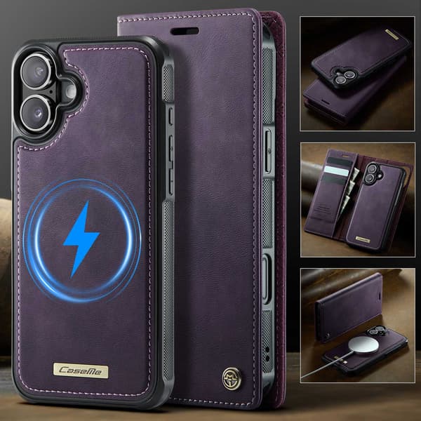 CASEME Til iPhone 17  Lommebokdeksel Magnetisk Avtakbar RFID Beskyttelse Purple