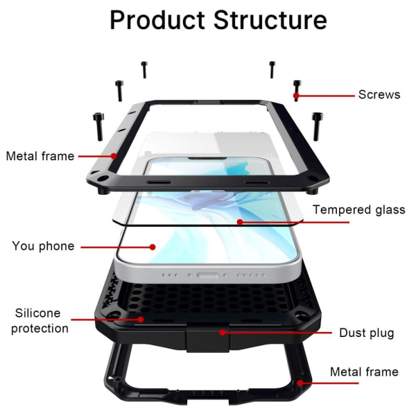 iPhone 13 Heavy Duty Robust Hybridfodral skal med inbyggt härdat glas Svart