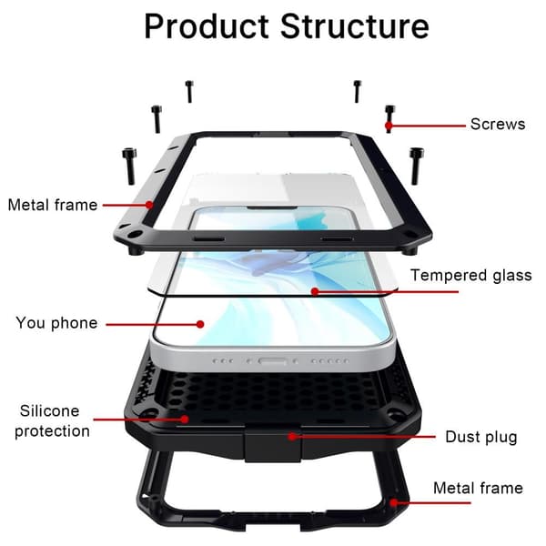 iPhone 13 Heavy Duty Sturdy Hybrid Case with Built - in Tempered Glass Black