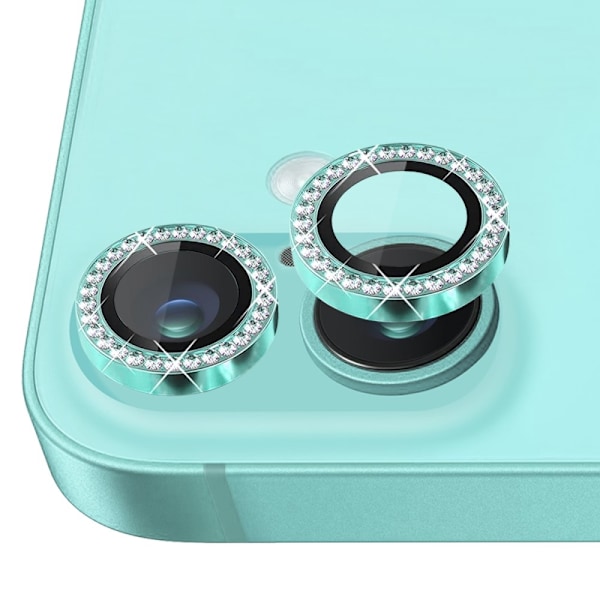 NORTHJO Kameralinsskydd med Strass för iPhone 16 / 16 Plus, Härdat Glas - Cyan Rosa
