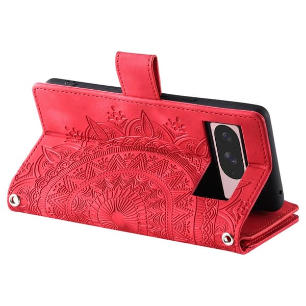 For Google Pixel 10 Pro / 10 / 9 Pro / 9  Lommebok Deksel Shell Mandala Blomstermønster Red