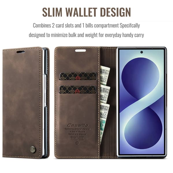 CASEME Telefonplånboksfodral med stöd till Samsung Galaxy Z Fold8 Ultra Brun