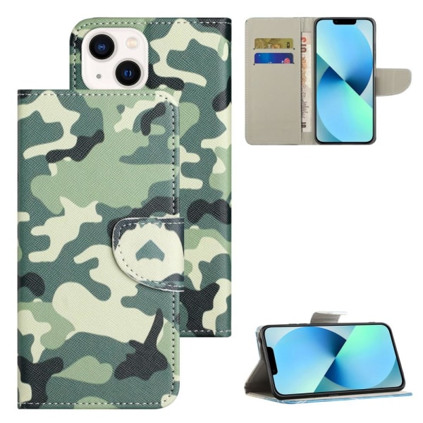 For iPhone 15 Plus Wallet Stand Case Phone Cover - Camouflage Green