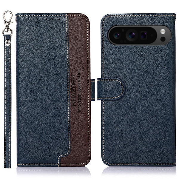 HAZNEH Google Pixel 9 / Pixel 9 Pro Lompakkokotelo Litchi-kuvio Puhelinkotelo Blue