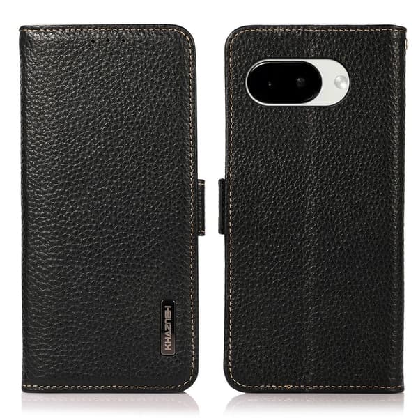 KHAZNEH Til Google Pixel 10a Telefonetui i Ægte Koskind Flip Cover - Sort Black