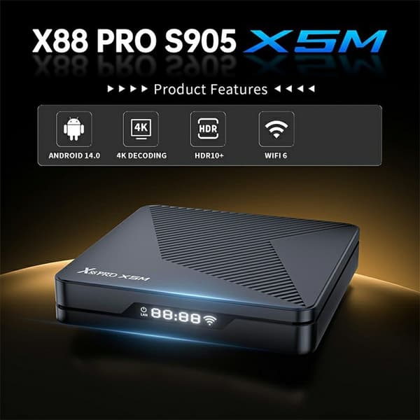 TV-box 4+32 GB Android 14 4K HDR10+ WiFi 6 Bluetooth 5.0 röststyrd fjärrkontroll Svart
