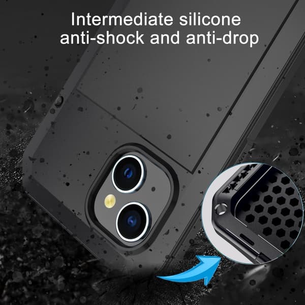 Heavy Duty Robust Hybrid Cover Shell + hærdet glas til iPhone 15 Black