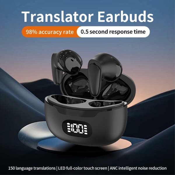 150 Sprog Oversættelse Oversætter Smart Voice Bluetooth In Ear-hovedtelefoner - Sort Black