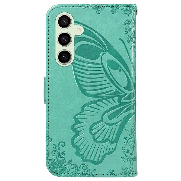 För Samsung Galaxy S24 FE Fodral Ställ Plånboksfodral Fjärilsmönster - Grön Grön