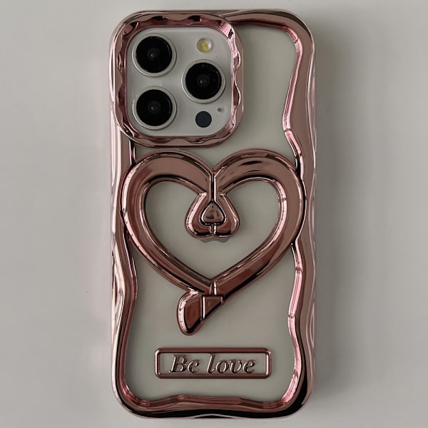 iPhone 15 Pro Max Kotelo Love Heart Kickstand TPU Sähkökullattu Läpinäkyvä Puhelimen Suojakotelo - Vaaleanpunainen Pink