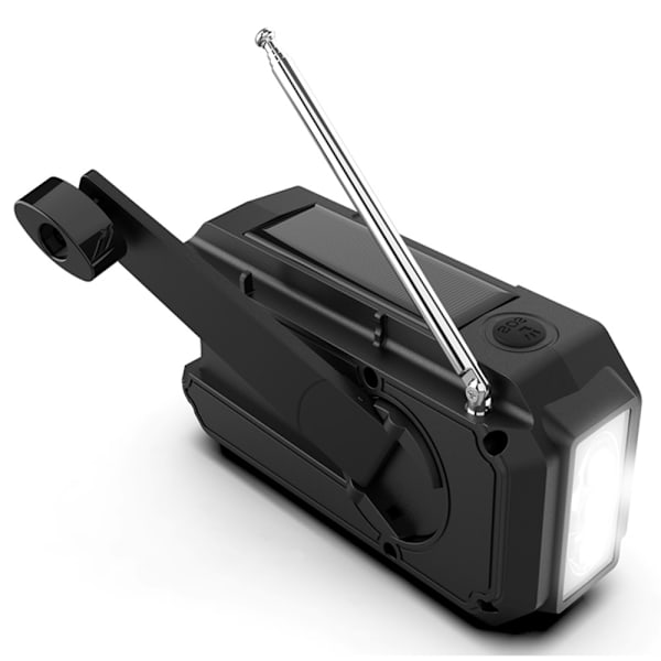 Väder AM / FM Radio Solar Handvev 1200mAh PowerBank ficklampa Svart