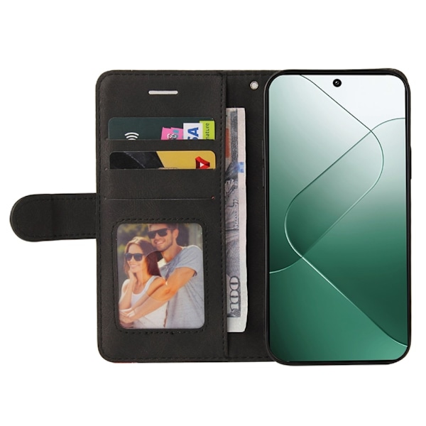 Til Xiaomi 14 KT-serie-1 dobbeltfarve tegnebog Black