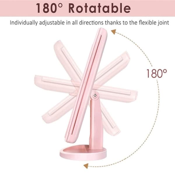 3 - sidet sammenfoldelig makeup spejl, der kan dæmpes lys 22LED bordspejl - Lyserød Pink