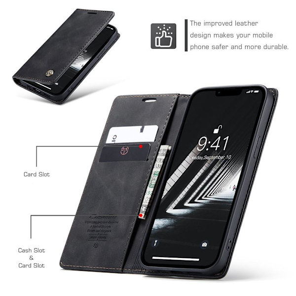 CASEME Retro Lompakkokotelo iPhone 15 Plus - Musta Black
