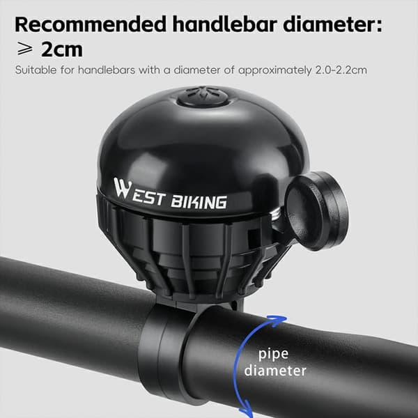 Ringklocka WEST BIKING Cykel Vattentät Rostfri Hög Decibel - Svart Svart one size