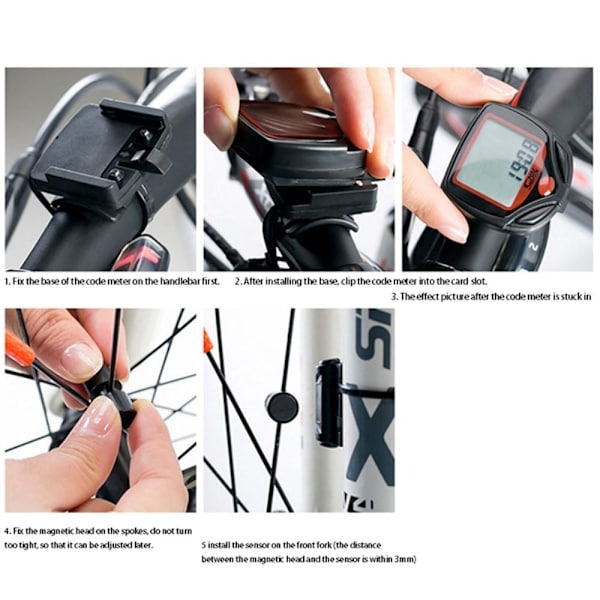 Cykelcomputer kilometertæller med 14 funktioner Vandtæt LCD cykelhastighedsmåler Black