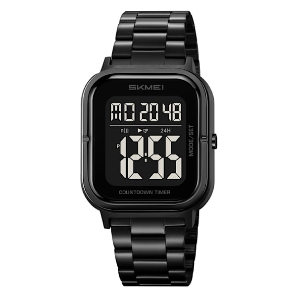 SKMEI Vandtæt Digitalt Armbåndsur Ur Belysning Stopur - Sort + Sort + Stål Black