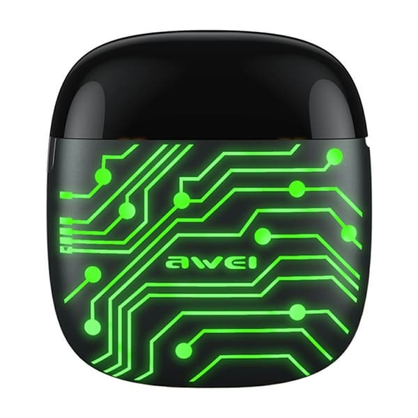 AWEI T28 Pro Gaming TWS Trådløse Hodetelefoner Bluetooth In-Ear Lav Latency - Circuit Pattern Green