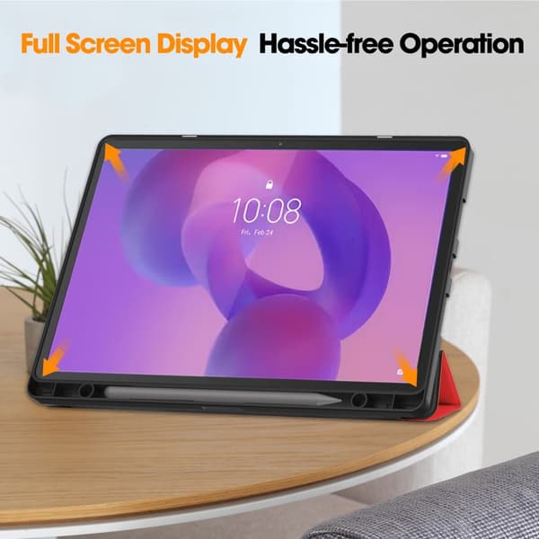 Til Lenovo Idea Tab Pro Case Tri-Fold Stand Cover med Pen Holder - Rød Red
