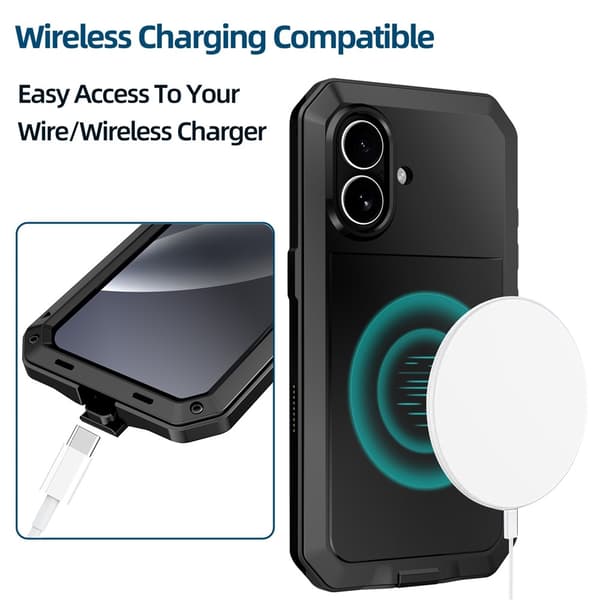 Kraftig robust hybrid-deksel+herdet glass til iPhone 17 Black