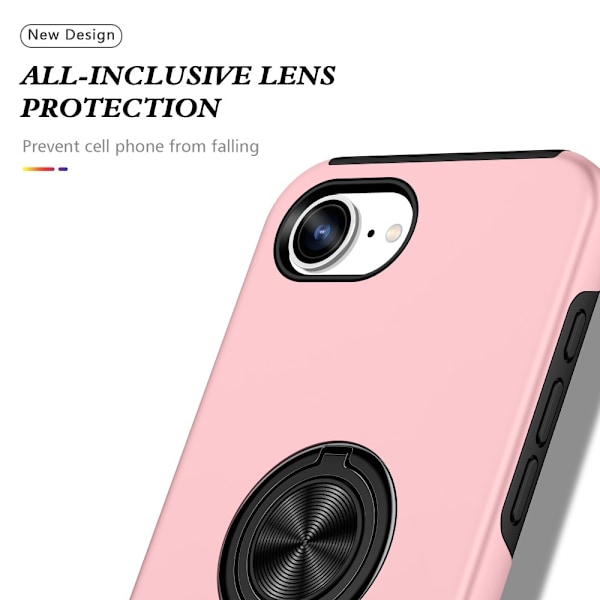 Til iPhone 17e / 16e Finger Ring Kickstand Hybrid Taske Pink