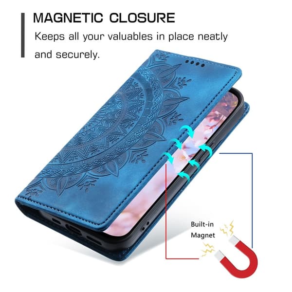 For Samsung Galaxy A57 5G deksel med magnetisk lukking med preget mønster Blue